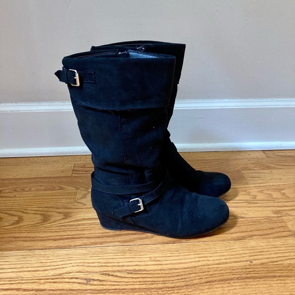 Girls Report Black Wedge Boots Size 6
